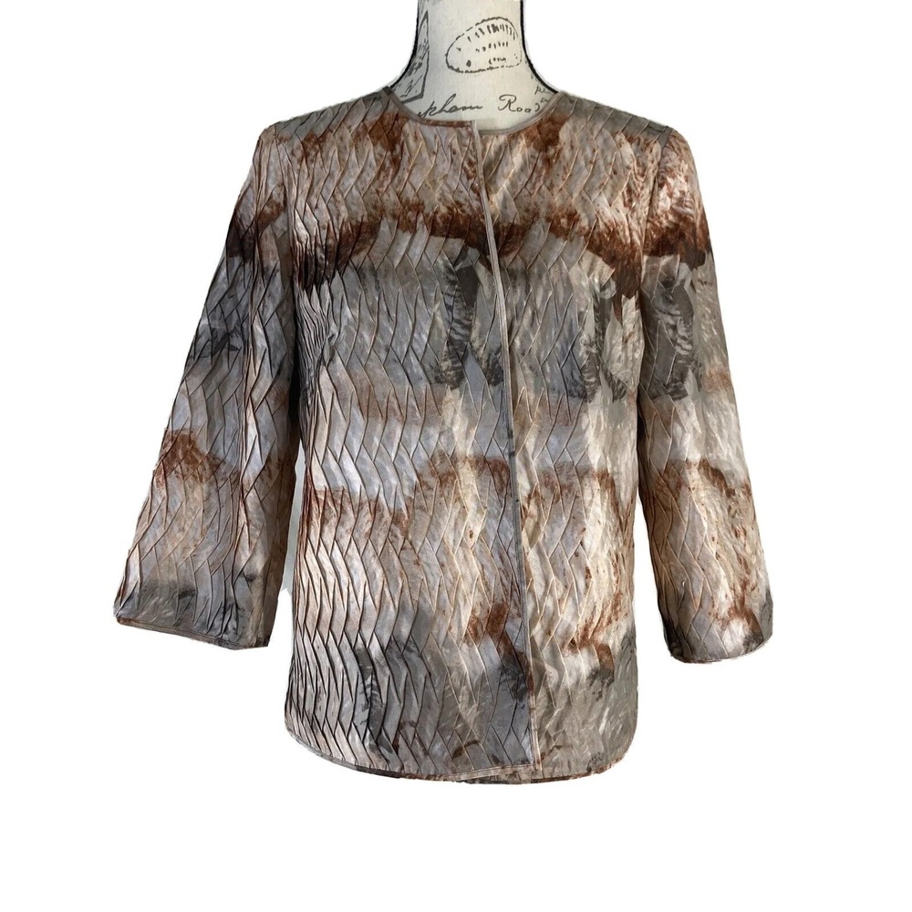 Travelers Collection by Chicos Jacket‎ Size 1 MED Gray Coral Blush Quilted Look